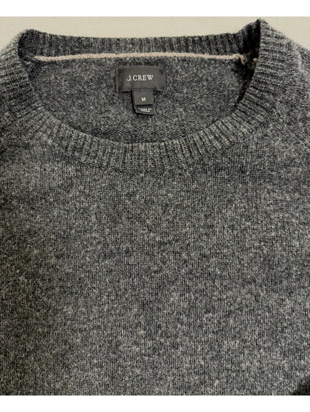 J Crew 100% Lambswool Sweater Mens Medium Charcoal Gray Knit Pullover Crewneck